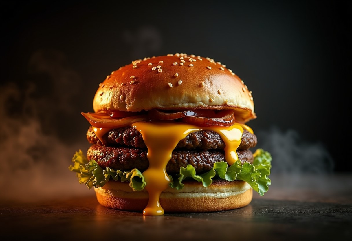 Soczysty smash burger SMASZ z topionym cheddarem